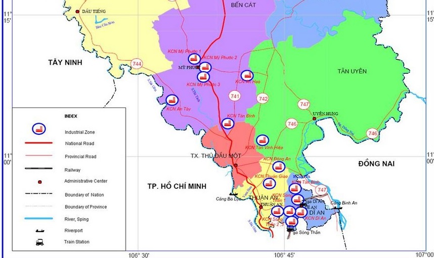 bản đồ thành phố Tân Uyên