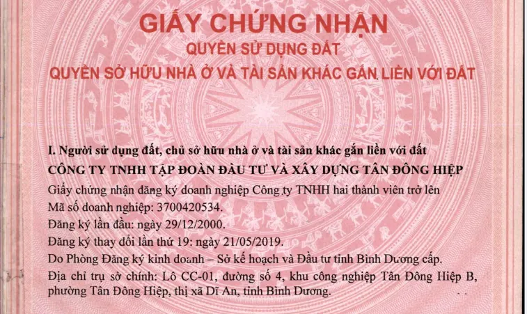 Giấy chứng nhận quyền sử dụng đất dự án Bcons Solary